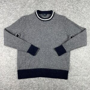 Brooks Brothers Sweater Mens L Navy Merino Wool Birds Eye Knit Crewneck Striped